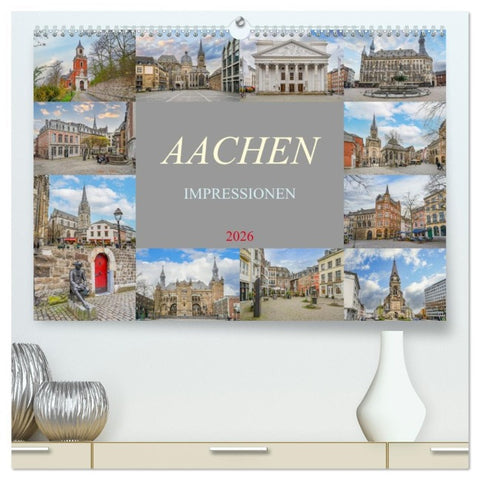 Aachen Impressionen (hochwertiger Premium Wandkalender 2026 DIN A2 quer), Kunstdruck in Hochglanz