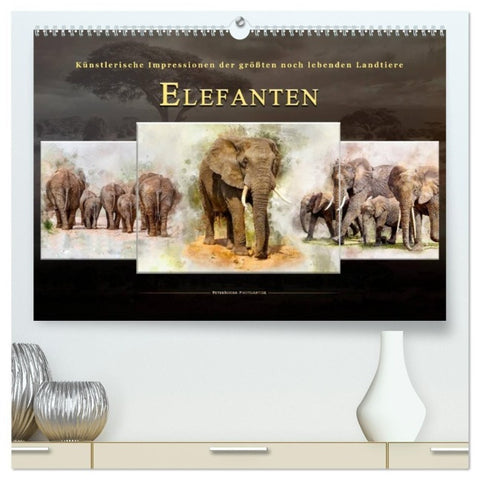 Elefanten - künstlerische Impressionen der größten noch lebenden Landtiere (hochwertiger Premium Wandkalender 2027 DIN A2 quer), Kunstdruck in Hochglanz
