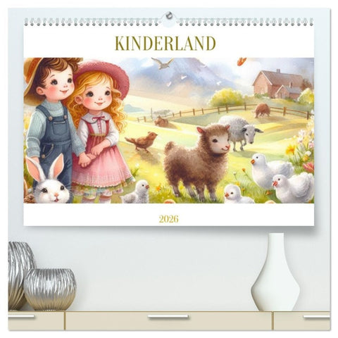 KINDERLAND (hochwertiger Premium Wandkalender 2026 DIN A2 quer), Kunstdruck in Hochglanz