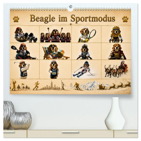 Beagle im Sportmodus (hochwertiger Premium Wandkalender 2027 DIN A2 quer), Kunstdruck in Hochglanz