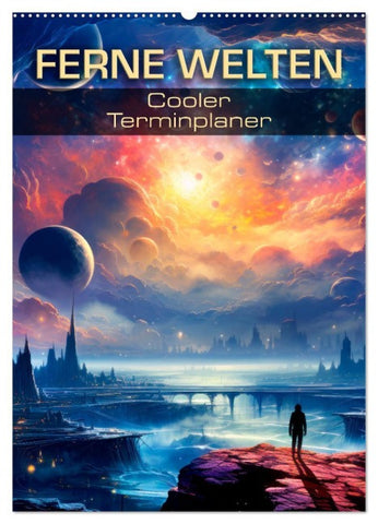 FERNE WELTEN Cooler Terminplaner (Wandkalender 2026 DIN A2 hoch), CALVENDO Monatskalender