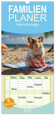 Familienplaner 2026 - Hamstertage mit 5 Spalten (Wandkalender, 21 x 45 cm) CALVENDO