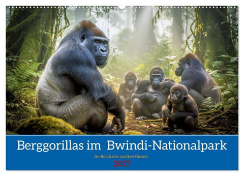 Berggorillas im Bwindi-Nationalpark (Wandkalender 2027 DIN A2 quer), CALVENDO Monatskalender