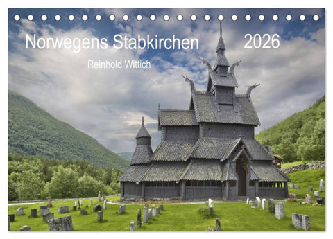 Norwegens Stabkirchen (Tischkalender 2026 DIN A5 quer), CALVENDO Monatskalender