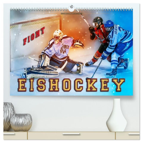 Eishockey - Fight (hochwertiger Premium Wandkalender 2026 DIN A2 quer), Kunstdruck in Hochglanz