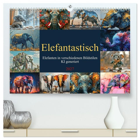 Elefantastisch (hochwertiger Premium Wandkalender 2027 DIN A2 quer), Kunstdruck in Hochglanz
