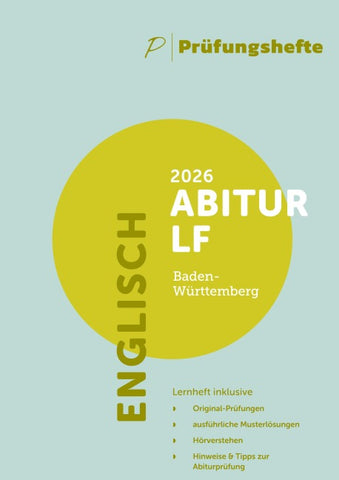 Prüfungsheft - 2026 Englisch Abitur Leistungsfach – Baden-Württemberg – Original-Prüfungen und Lösungen