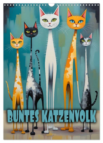 Buntes Katzenvolk (Wandkalender 2026 DIN A3 hoch), CALVENDO Monatskalender