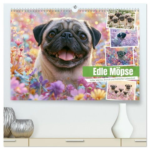 Edle Möpse (hochwertiger Premium Wandkalender 2027 DIN A2 quer), Kunstdruck in Hochglanz