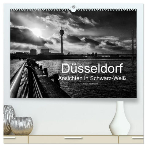 Düsseldorf Ansichten in Schwarz-Weiß (hochwertiger Premium Wandkalender 2026 DIN A2 quer), Kunstdruck in Hochglanz