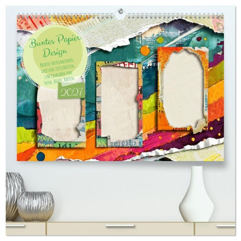 Buntes Papier Design (hochwertiger Premium Wandkalender 2027 DIN A2 quer), Kunstdruck in Hochglanz