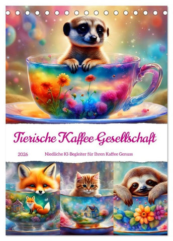 Tierische Kaffee Gesellschaft (Tischkalender 2026 DIN A5 hoch), CALVENDO Monatskalender