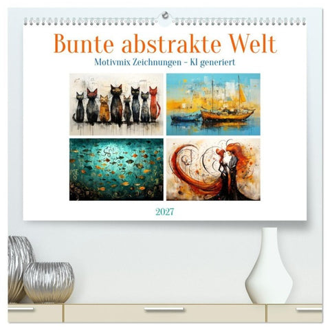 Bunte abstrakte Welt (hochwertiger Premium Wandkalender 2027 DIN A2 quer), Kunstdruck in Hochglanz