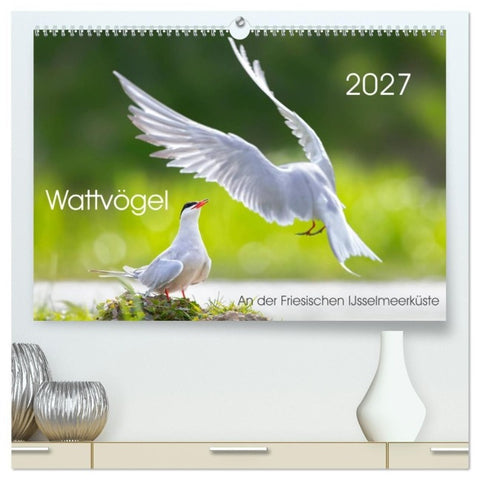 Wattvögel an der Friesischen IJsselmeerküste (hochwertiger Premium Wandkalender 2027 DIN A2 quer), Kunstdruck in Hochglanz