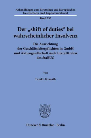 Der "shift of duties" bei wahrscheinlicher Insolvenz