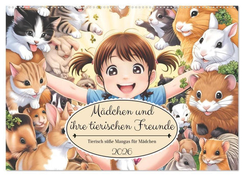 Mädchen und ihre tierischen Freunde - Tierisch süße Mangas für Mädchen (Wandkalender 2026 DIN A2 quer), CALVENDO Monatskalender