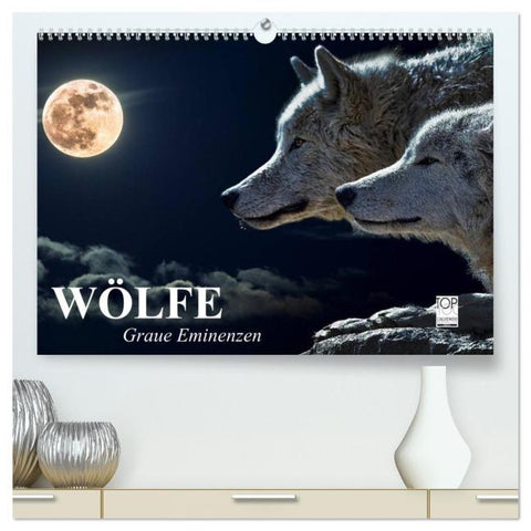 Wölfe. Graue Eminenzen (hochwertiger Premium Wandkalender 2026 DIN A2 quer), Kunstdruck in Hochglanz