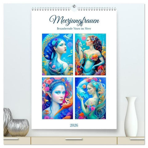 Meerjungfrauen. Bezaubernde Nixen im Meer (hochwertiger Premium Wandkalender 2026 DIN A2 hoch), Kunstdruck in Hochglanz