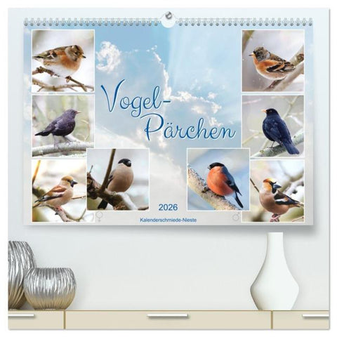 Vogel-Pärchen (hochwertiger Premium Wandkalender 2026 DIN A2 quer), Kunstdruck in Hochglanz
