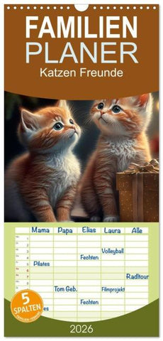 Familienplaner 2026 - Katzen Freunde mit 5 Spalten (Wandkalender, 21 x 45 cm) CALVENDO