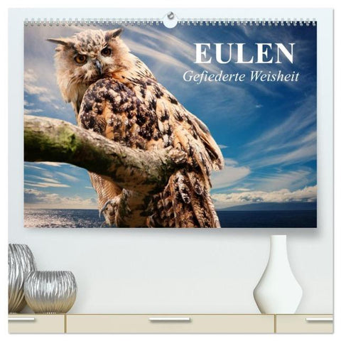 Eulen. Gefiederte Weisheit (hochwertiger Premium Wandkalender 2026 DIN A2 quer), Kunstdruck in Hochglanz