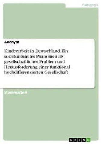 Kinderarbeit in Deutschland. Ein soziokulturelles Phänomen als gesellschaftliches Problem und Herausforderung einer funktional hochdifferenzierten Gesellschaft
