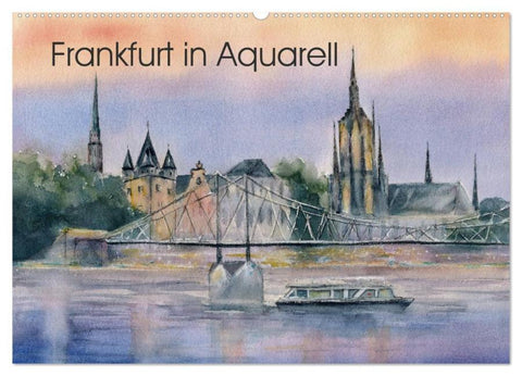 Frankfurt in Aquarell (Wandkalender 2026 DIN A2 quer), CALVENDO Monatskalender