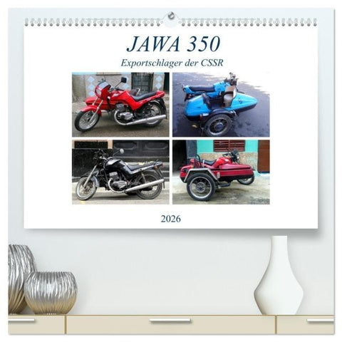 JAWA 350 - Exportschlager der CSSR (hochwertiger Premium Wandkalender 2026 DIN A2 quer), Kunstdruck in Hochglanz