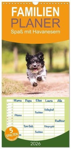 Familienplaner 2026 - Spaß mit Havanesern mit 5 Spalten (Wandkalender, 21 x 45 cm) CALVENDO