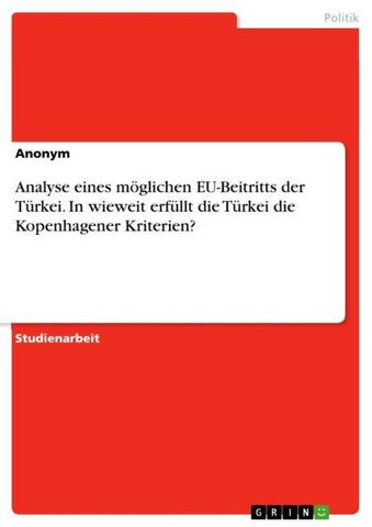 Analyse eines möglichen EU-Beitritts der Türkei. In wieweit erfüllt die Türkei die Kopenhagener Kriterien?