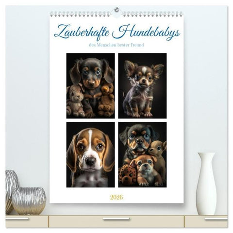 Zauberhafte Hundebabys (hochwertiger Premium Wandkalender 2026 DIN A2 hoch), Kunstdruck in Hochglanz