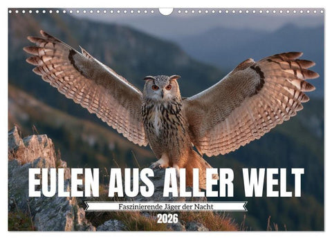 Eulen aus aller Welt - Faszinierende Jäger der Nacht (Wandkalender 2026 DIN A3 quer), CALVENDO Monatskalender
