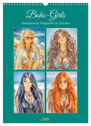 Boho-Girls. Romantische Freigeister im Sommer (Wandkalender 2026 DIN A3 hoch), CALVENDO Monatskalender