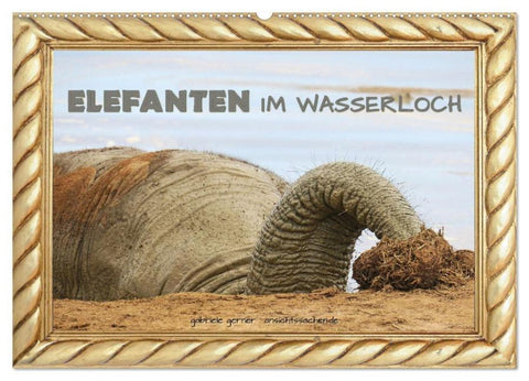 Elefanten im Wasserloch (Wandkalender 2026 DIN A2 quer), CALVENDO Monatskalender