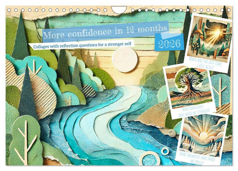 More confidence in 12 months - Collages with reflection questions for a stronger self (Wall Calendar 2026 DIN A4 landscape), CALVENDO 12 Month Wall Calendar