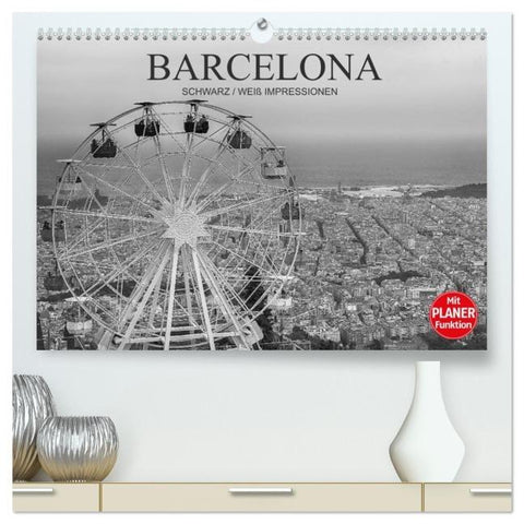 Barcelona Schwarz / Weiß Impressionen (hochwertiger Premium Wandkalender 2026 DIN A2 quer), Kunstdruck in Hochglanz