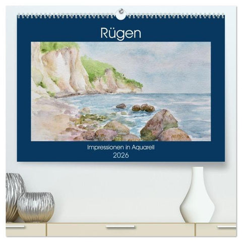 Rügen Impressionen in Aquarell (hochwertiger Premium Wandkalender 2026 DIN A2 quer), Kunstdruck in Hochglanz