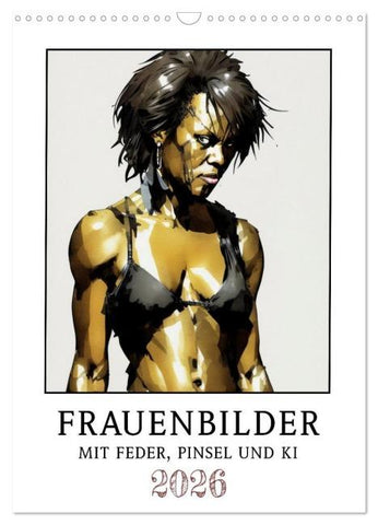 Frauenbilder mit Feder, Pinsel und KI (Wandkalender 2026 DIN A3 hoch), CALVENDO Monatskalender