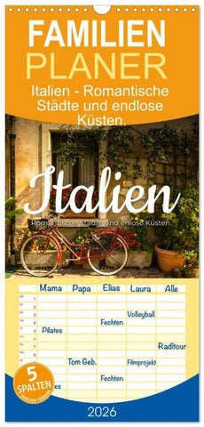 Familienplaner 2026 - Italien - Romantische Städte und endlose Küsten. mit 5 Spalten (Wandkalender, 21 x 45 cm) CALVENDO