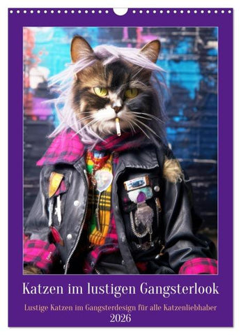 Katzen im lustigen Gangsterlook (Wandkalender 2026 DIN A3 hoch), CALVENDO Monatskalender