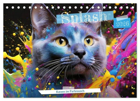 Splash - Katzen im Farbrausch (Tischkalender 2026 DIN A5 quer), CALVENDO Monatskalender