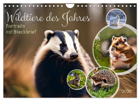 Wildtiere des Jahres (Wandkalender 2026 DIN A4 quer), CALVENDO Monatskalender