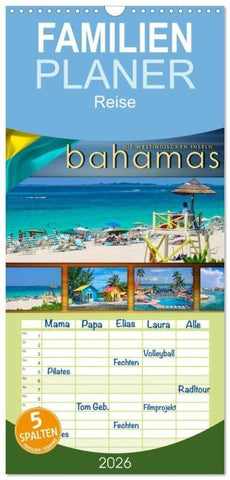 Familienplaner 2026 - Die Westindischen Inseln - Bahamas mit 5 Spalten (Wandkalender, 21 x 45 cm) CALVENDO