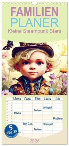 Familienplaner 2026 - Kleine Steampunk Stars mit 5 Spalten (Wandkalender, 21 x 45 cm) CALVENDO