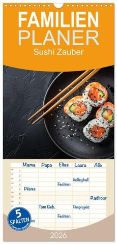 Familienplaner 2026 - Sushi Zauber mit 5 Spalten (Wandkalender, 21 x 45 cm) CALVENDO