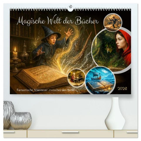 Magische Welt der Bücher - Fantastische Abenteuer zwischen den Seiten (hochwertiger Premium Wandkalender 2026 DIN A2 quer), Kunstdruck in Hochglanz