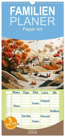 Familienplaner 2026 - Paper Art mit 5 Spalten (Wandkalender, 21 x 45 cm) CALVENDO