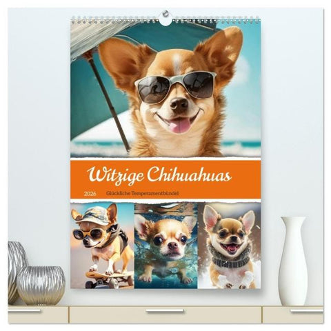 Witzige Chihuahuas. Glückliche Temperamentbündel (hochwertiger Premium Wandkalender 2026 DIN A2 hoch), Kunstdruck in Hochglanz