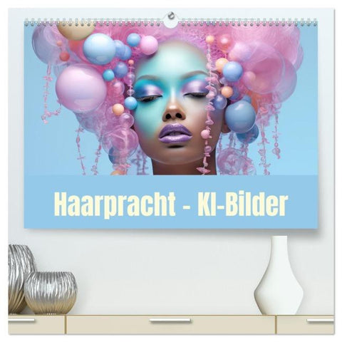 Haarpracht - KI-Bilder (hochwertiger Premium Wandkalender 2026 DIN A2 quer), Kunstdruck in Hochglanz