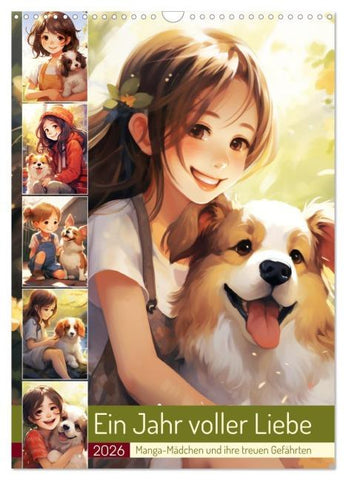 Ein Jahr voller Liebe. Manga-Mädchen und ihre treuen Gefährten (Wandkalender 2026 DIN A3 hoch), CALVENDO Monatskalender